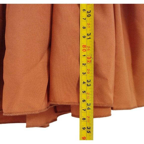 Long sleeve ruched dress in rust orange with ruffled hem, polyester. Size L NWT - Picture 9 of 10